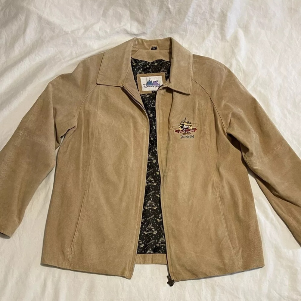 Vintage Disneyland Raw Leather Suede Jacket in Size Large Tan Beige Light Brown